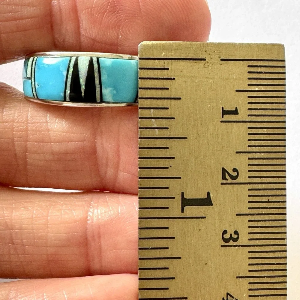 Mens Navajo Wedding Band Sz 10.25‎ Turquoise Opal Inlay 9mm Ring Unsigned Tolino